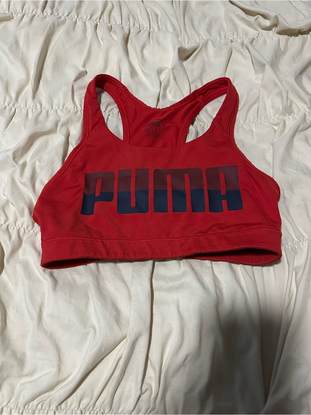 Puma Red Sports Bra with Navy Logo
